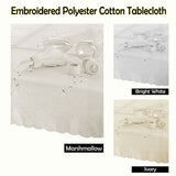 Table Linen & Kitchen Towels: Embroidered Tablecloth - 150x225cm Oblong BRIGHT WHITE