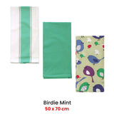 Table Linen & Kitchen Towels: Home Oasis Set of 3 Printed Cotton Rich Tea Towels 50 x 70 cm Birdie Mint