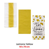 Table Linen & Kitchen Towels: Home Oasis Set of 3 Printed Cotton Rich Tea Towels 50 x 70 cm Lemons Yellow