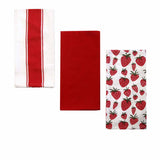 Table Linen & Kitchen Towels: Home Oasis Set of 3 Printed Cotton Rich Tea Towels 50 x 70 cm Strawberry Red