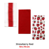 Table Linen & Kitchen Towels: Home Oasis Set of 3 Printed Cotton Rich Tea Towels 50 x 70 cm Strawberry Red