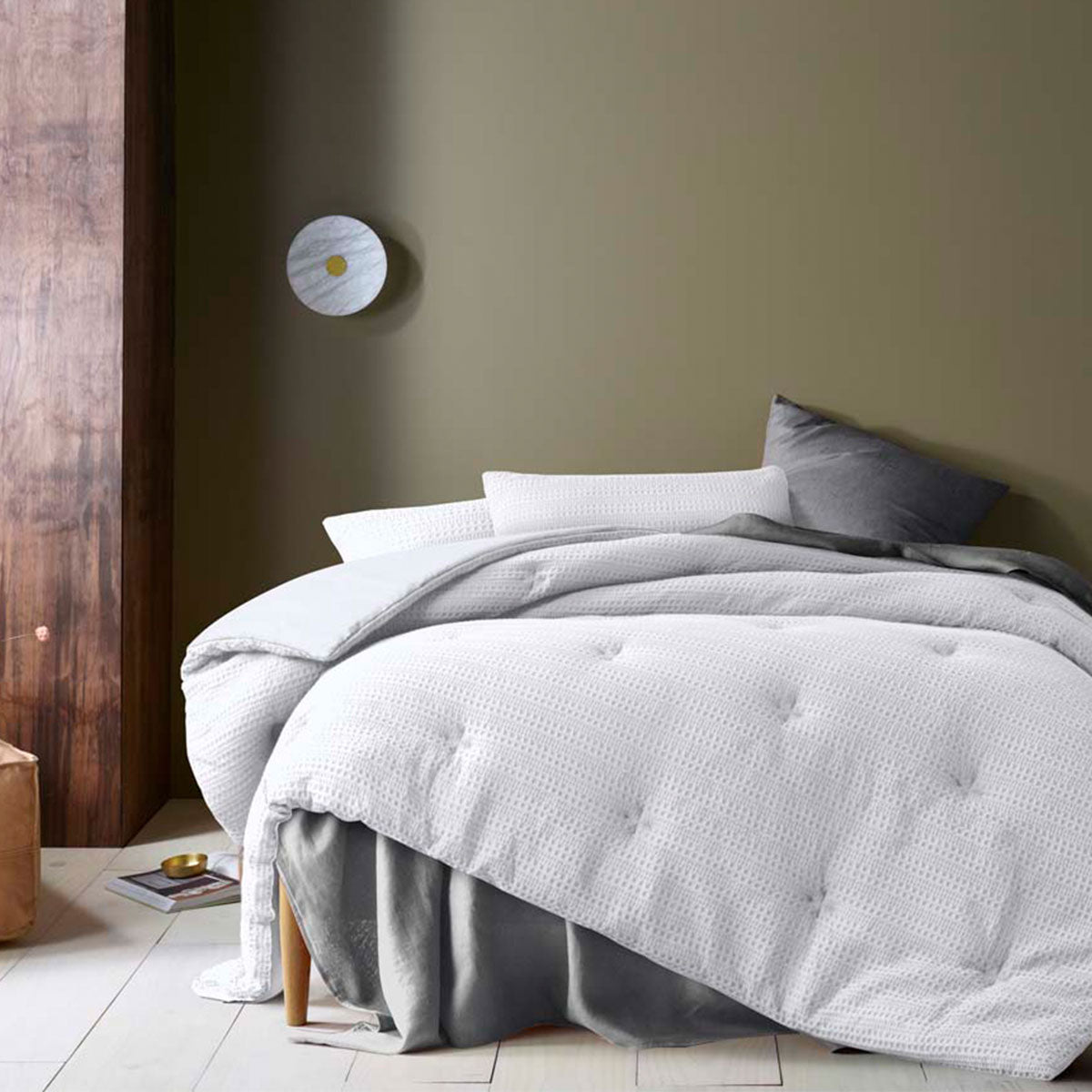 Quilts & Duvets: Accessorize Soho Waffle White 3 Piece Comforter Set Queen