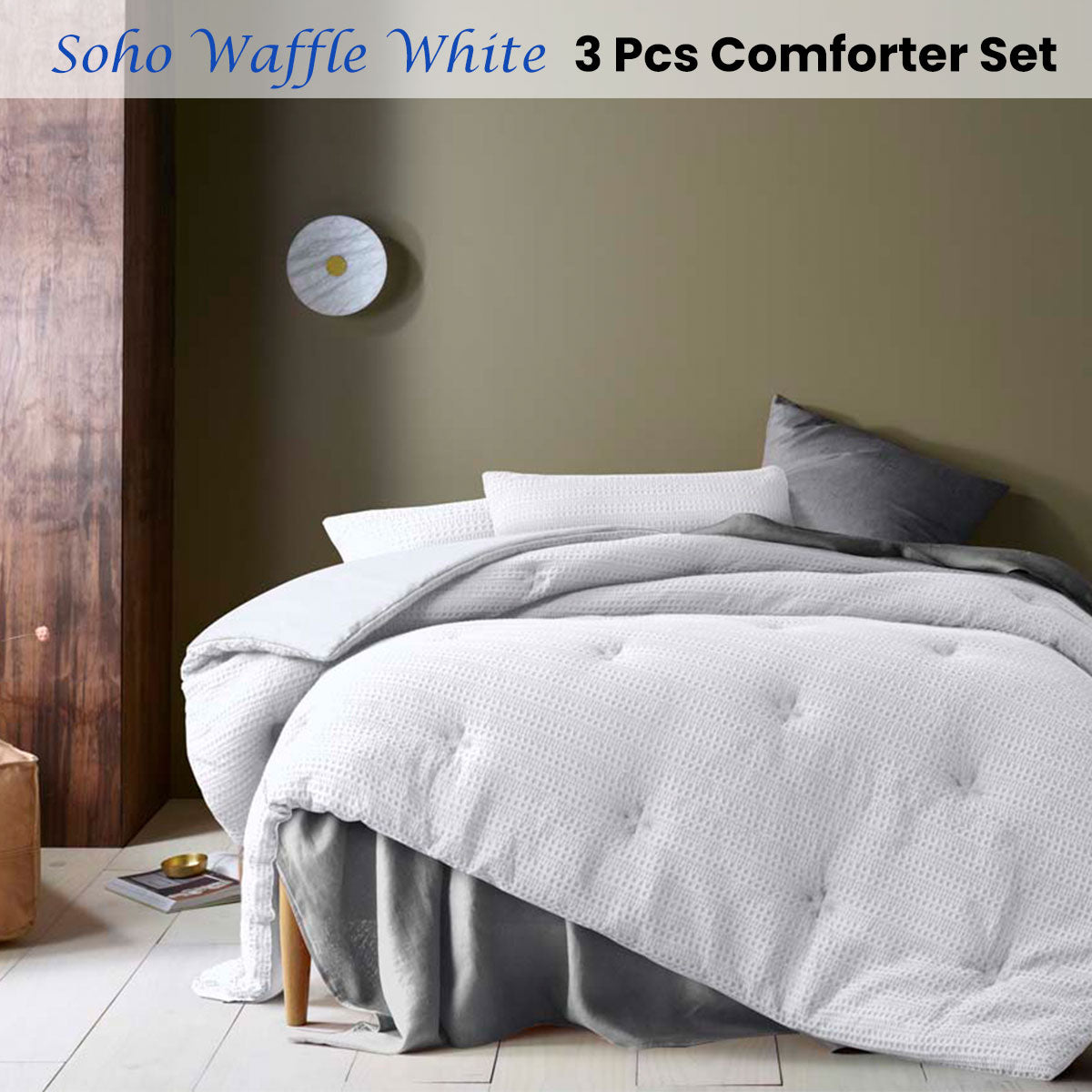Quilts & Duvets: Accessorize Soho Waffle White 3 Piece Comforter Set Queen