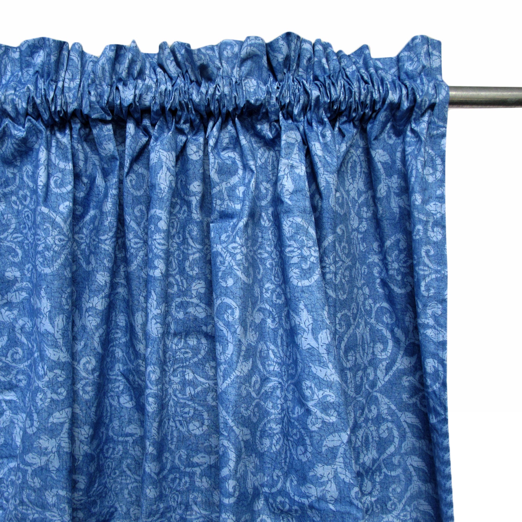 Curtains & Drapes: Pair of Polyester Cotton Rod Pocket Blue Damask Curtains