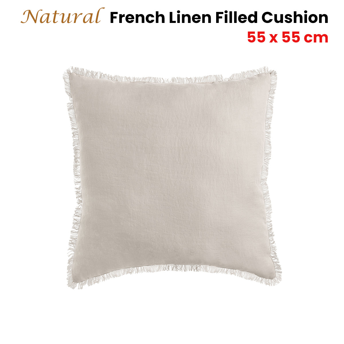 Cushions & Throws: Vintage Design Homewares Natural French Linen Filled Cushion Square - 55cm x 55cm