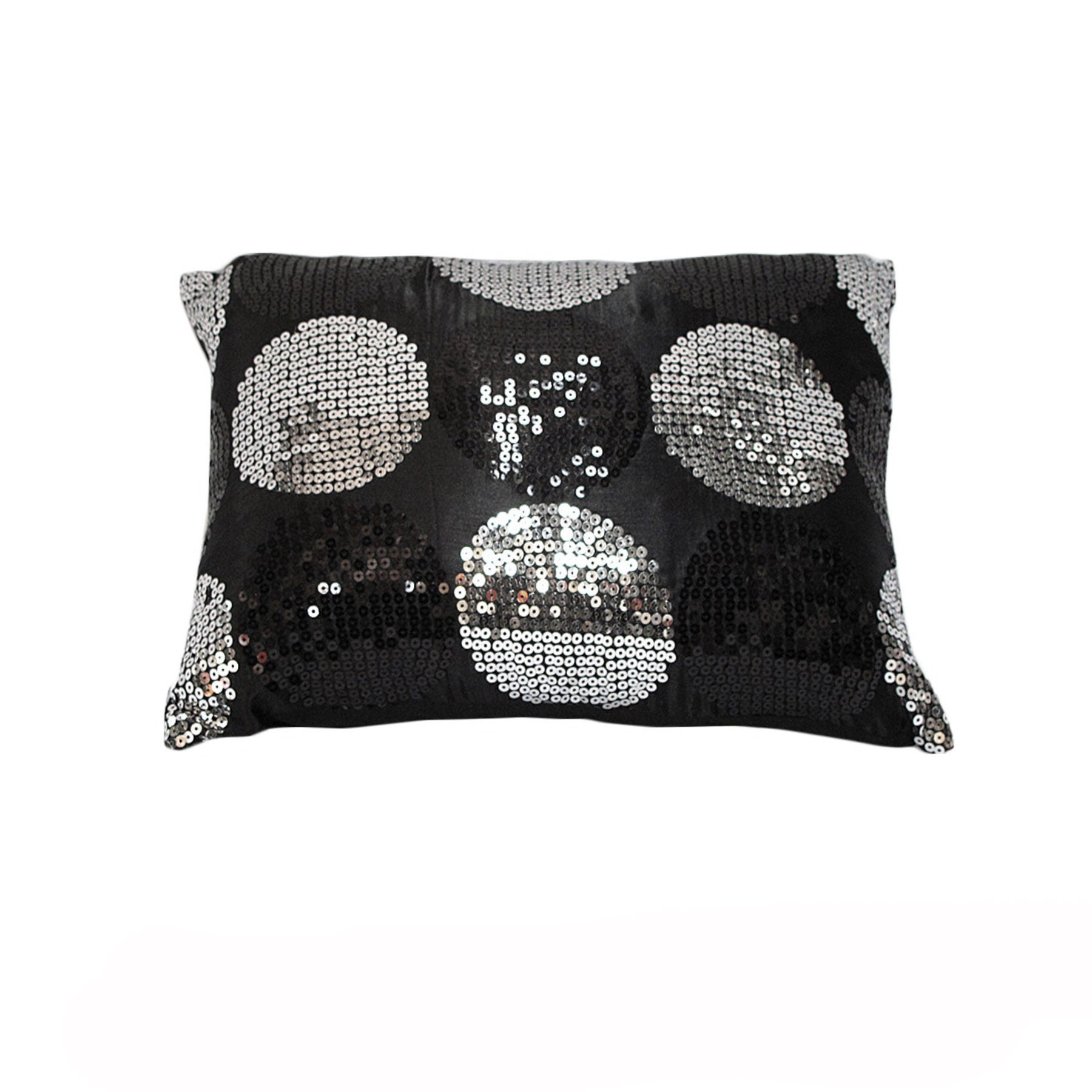 Cushions & Throws: Sequined Black Silver Breakfast Filled Cushion