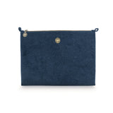 Cosmetic & Toiletry Bags: PIP Studio Velvet Quilted Dark Blue Large Cosmetic Flat Pouch