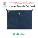Cosmetic & Toiletry Bags: PIP Studio Velvet Quilted Dark Blue Large Cosmetic Flat Pouch