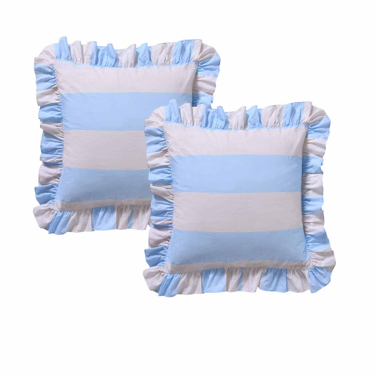Duvet Covers: Vintage Design Homewares Pair of Candy Ruffle Blue European Pillowcases 65 x 65cm