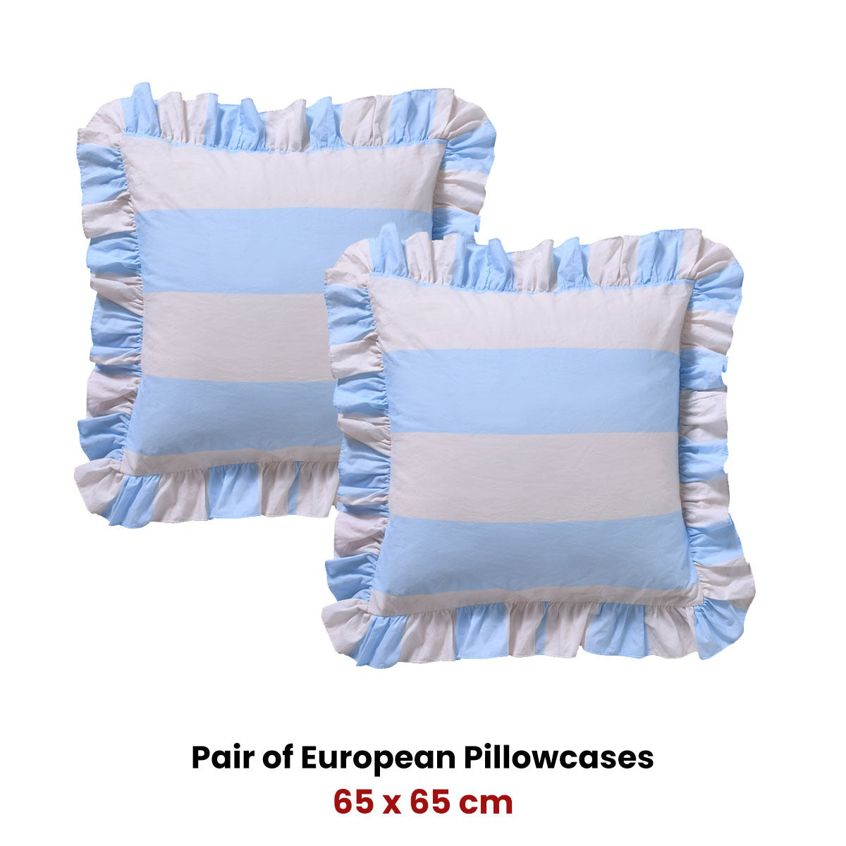 Duvet Covers: Vintage Design Homewares Pair of Candy Ruffle Blue European Pillowcases 65 x 65cm
