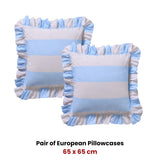 Duvet Covers: Vintage Design Homewares Pair of Candy Ruffle Blue European Pillowcases 65 x 65cm