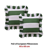 Duvet Covers: Vintage Design Homewares Pair of Candy Ruffle Green European Pillowcases 65 x 65cm