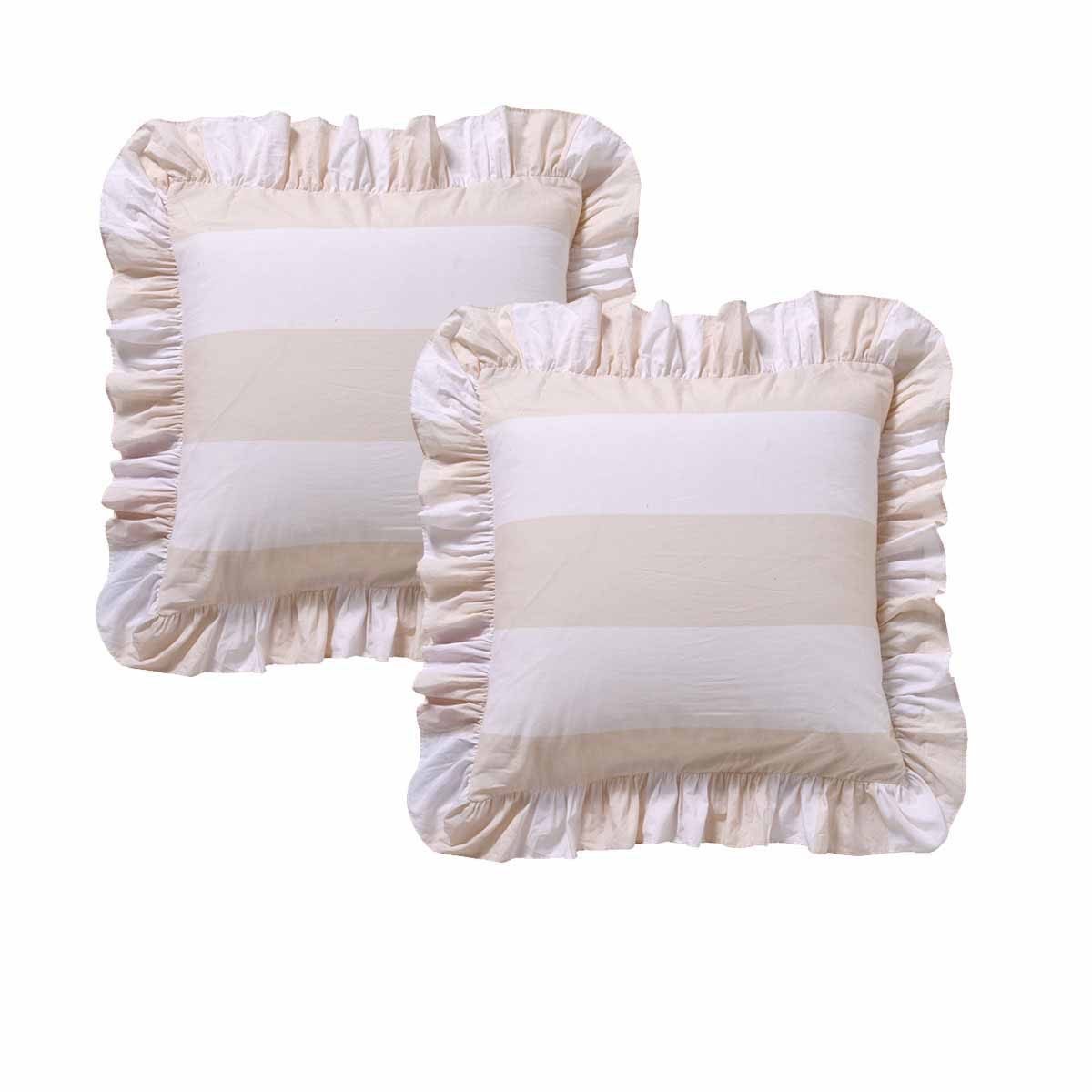 Duvet Covers: Vintage Design Homewares Pair of Candy Ruffle Natural European Pillowcases 65 x 65cm