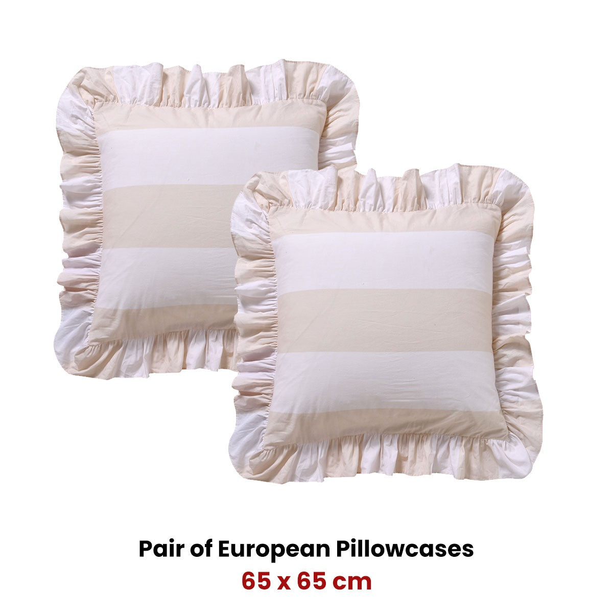 Duvet Covers: Vintage Design Homewares Pair of Candy Ruffle Natural European Pillowcases 65 x 65cm