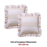 Duvet Covers: Vintage Design Homewares Pair of Candy Ruffle Natural European Pillowcases 65 x 65cm