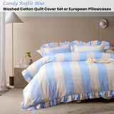 Duvet Covers: Vintage Design Homewares Candy Ruffle Blue Striped Washed Cotton Quilt Cover Set King