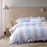 Duvet Covers: Vintage Design Homewares Candy Ruffle Blue Striped Washed Cotton Quilt Cover Set Super King