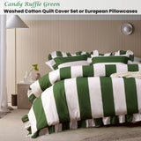 Duvet Covers: Vintage Design Homewares Candy Ruffle Green Striped Washed Cotton Quilt Cover Set Queen