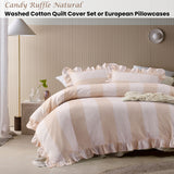 Duvet Covers: Vintage Design Homewares Candy Ruffle Natural Striped Washed Cotton Quilt Cover SetKing