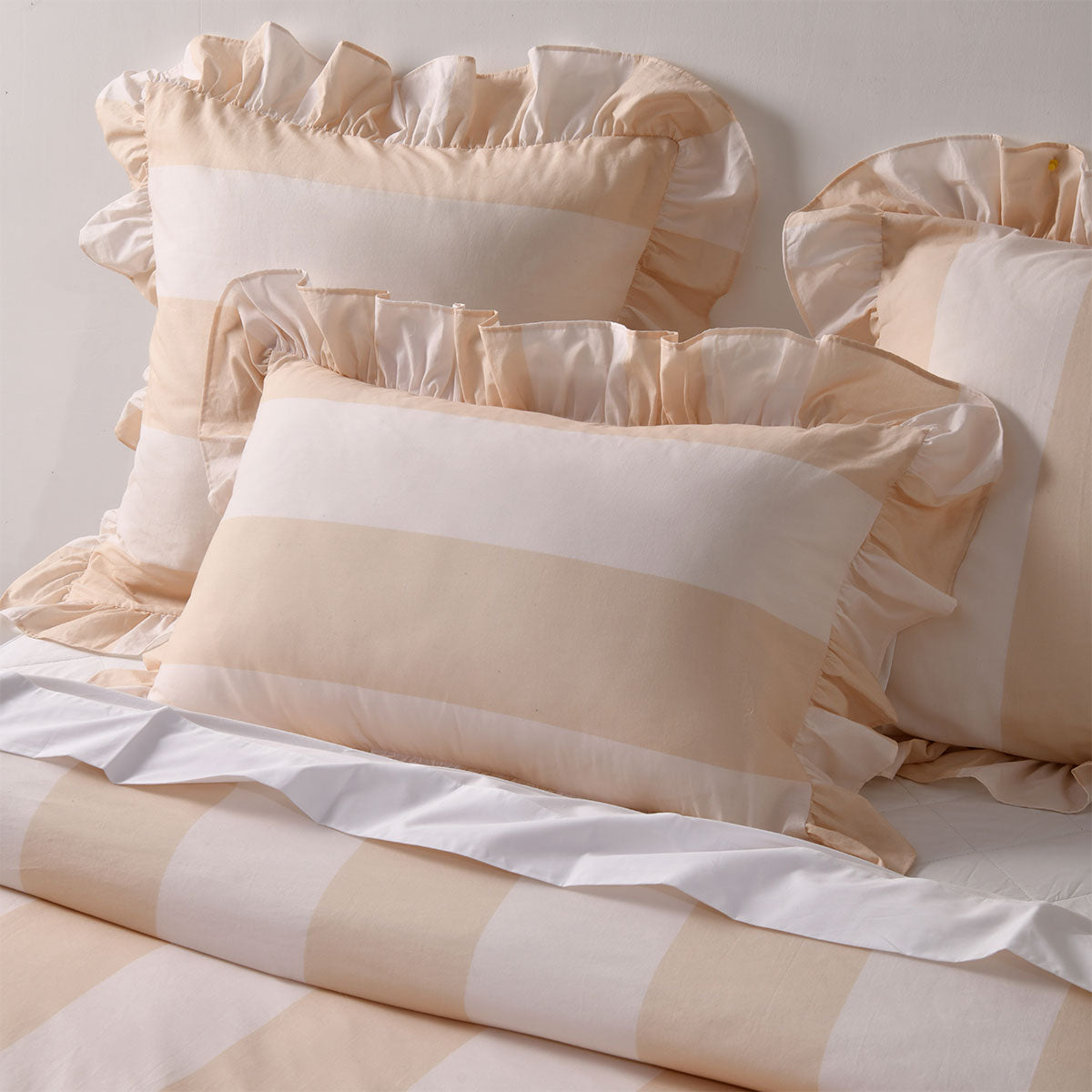 Duvet Covers: Vintage Design Homewares Candy Ruffle Natural Striped Washed Cotton Quilt Cover SetSuper King
