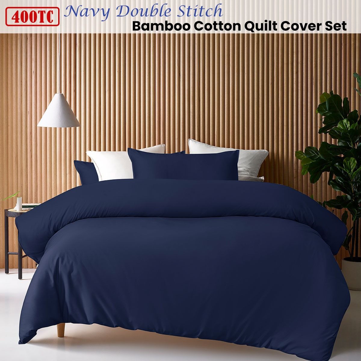 Accessorize 400TC Navy Bamboo Cotton Double Stitch Quilt Cover Set King
