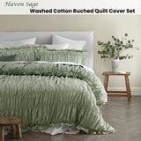Duvet Covers: Vintage Design Homewares Haven Sage Washed Cotton Ruched Quilt Cover Set King