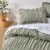 Duvet Covers: Vintage Design Homewares Haven Sage Washed Cotton Ruched Quilt Cover Set King
