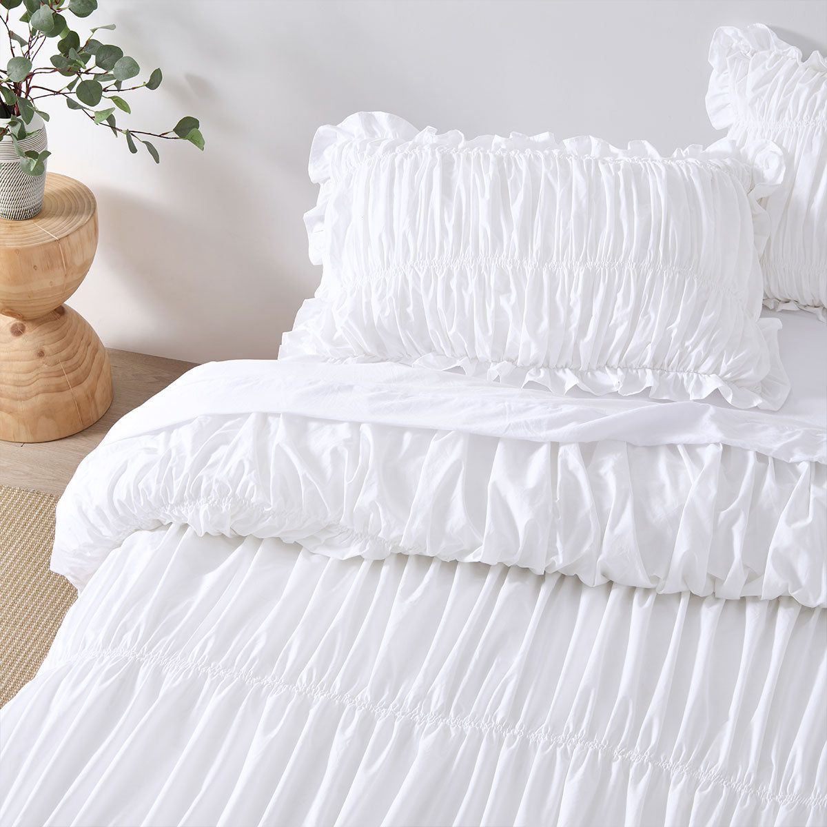 Vintage Design Homewares Haven White Washed Cotton Ruched Quilt Cover Set Double