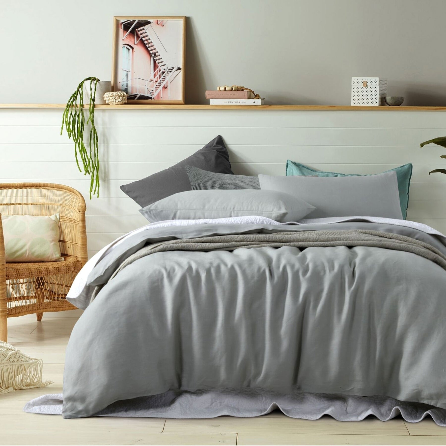 Duvet Covers: Vintage Design Homewares 100% Linen Dove Grey Quilt Cover Set King