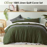 100% Linen Olive Quilt Cover Set Double