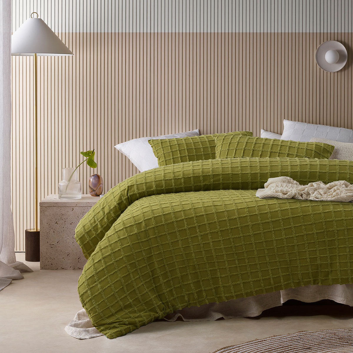 Duvet Covers: Vintage Design Homewares Parquet Cacti Green Polyester Cotton Quilt Cover Set King