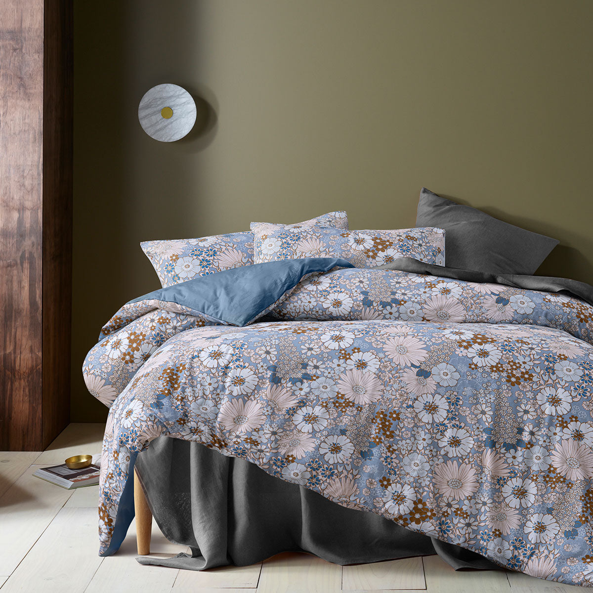 Duvet Covers: Accessorize Rainbow Garden Blue Washed Cotton Quilt Cover Set Double