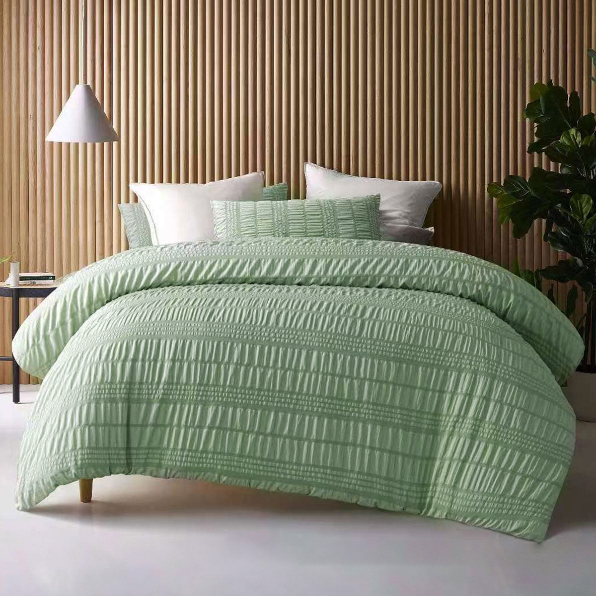 Duvet Covers: Accessorize Seersucker Sage Polyester Quilt Cover Set Queen
