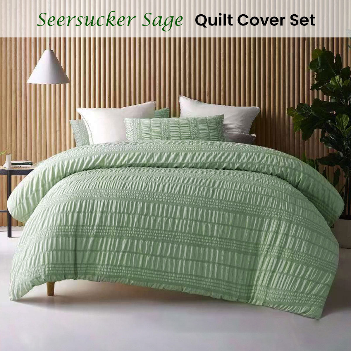 Duvet Covers: Accessorize Seersucker Sage Polyester Quilt Cover Set Queen