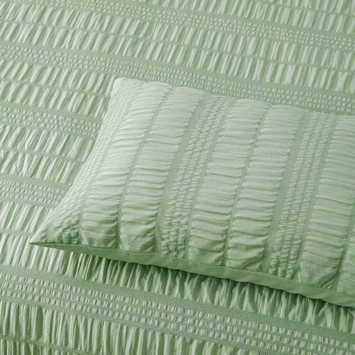 Duvet Covers: Accessorize Seersucker Sage Polyester Quilt Cover Set Queen
