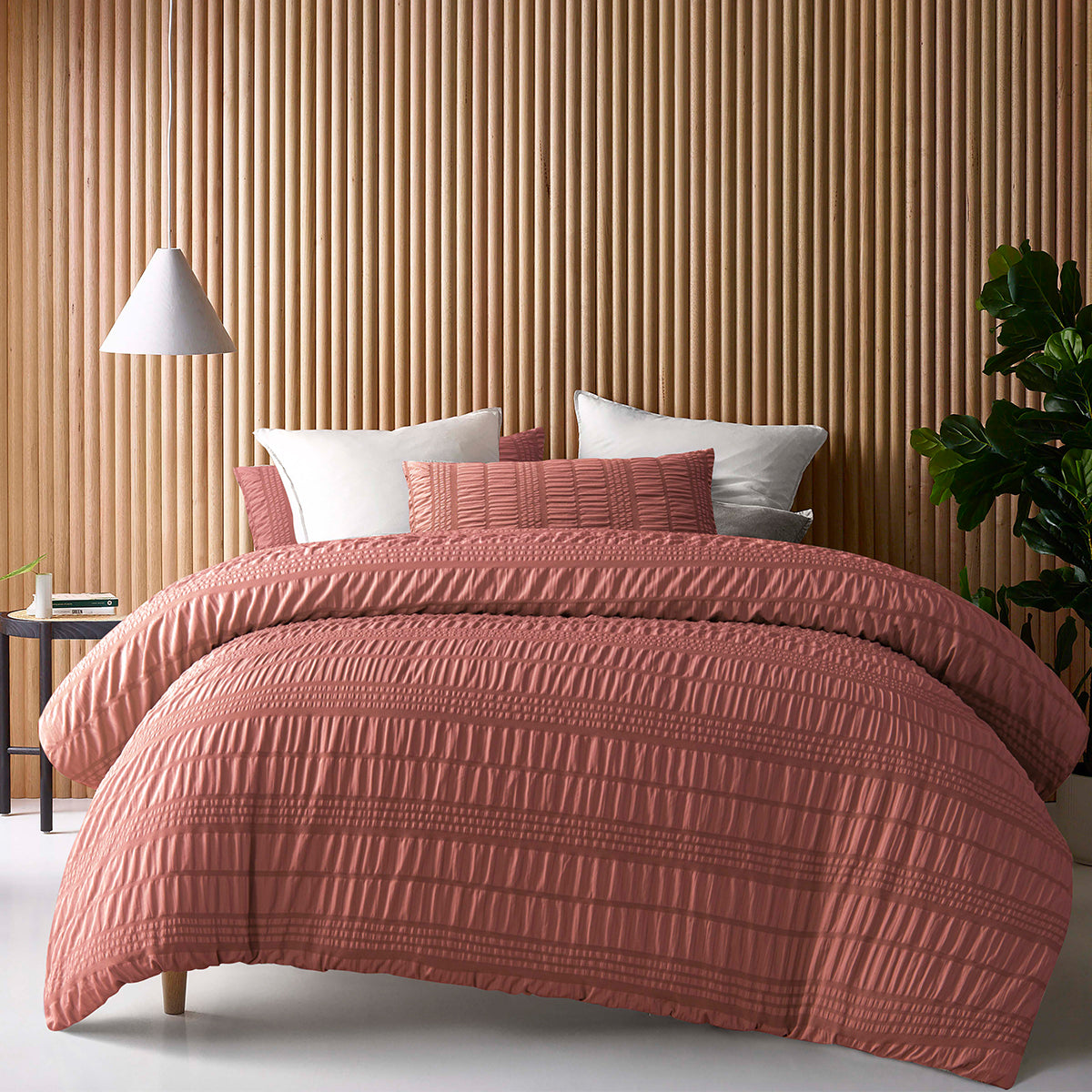 Duvet Covers: Accessorize Seersucker Tobacco Polyester Quilt Cover Set King