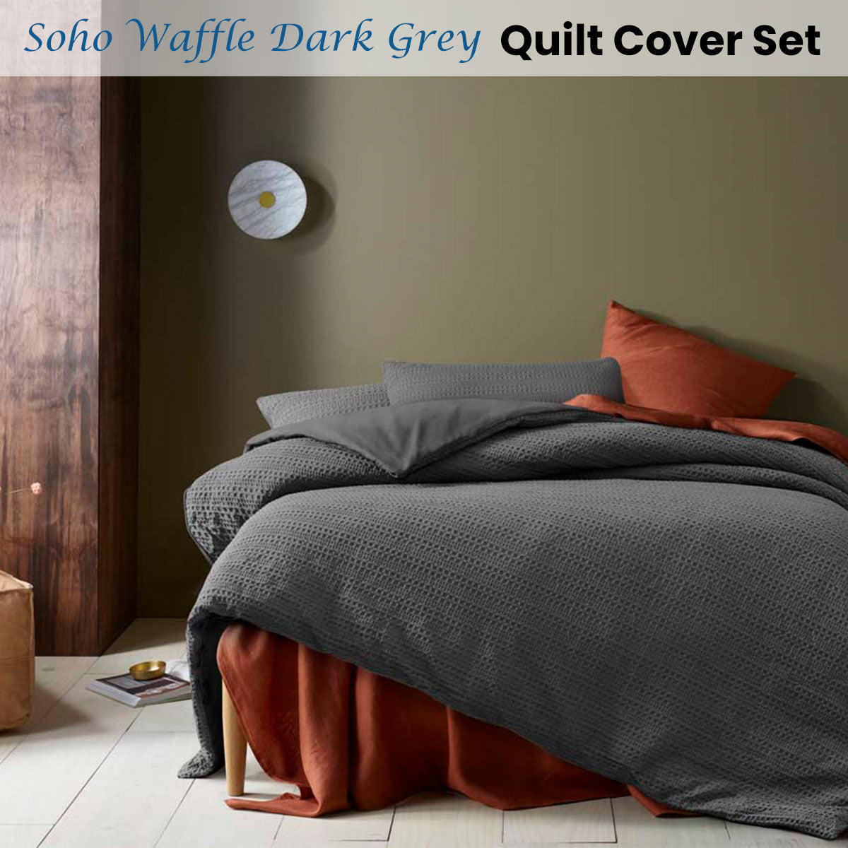 Duvet Covers: Accessorize Soho Waffle Dark Grey Quilt Cover Set King