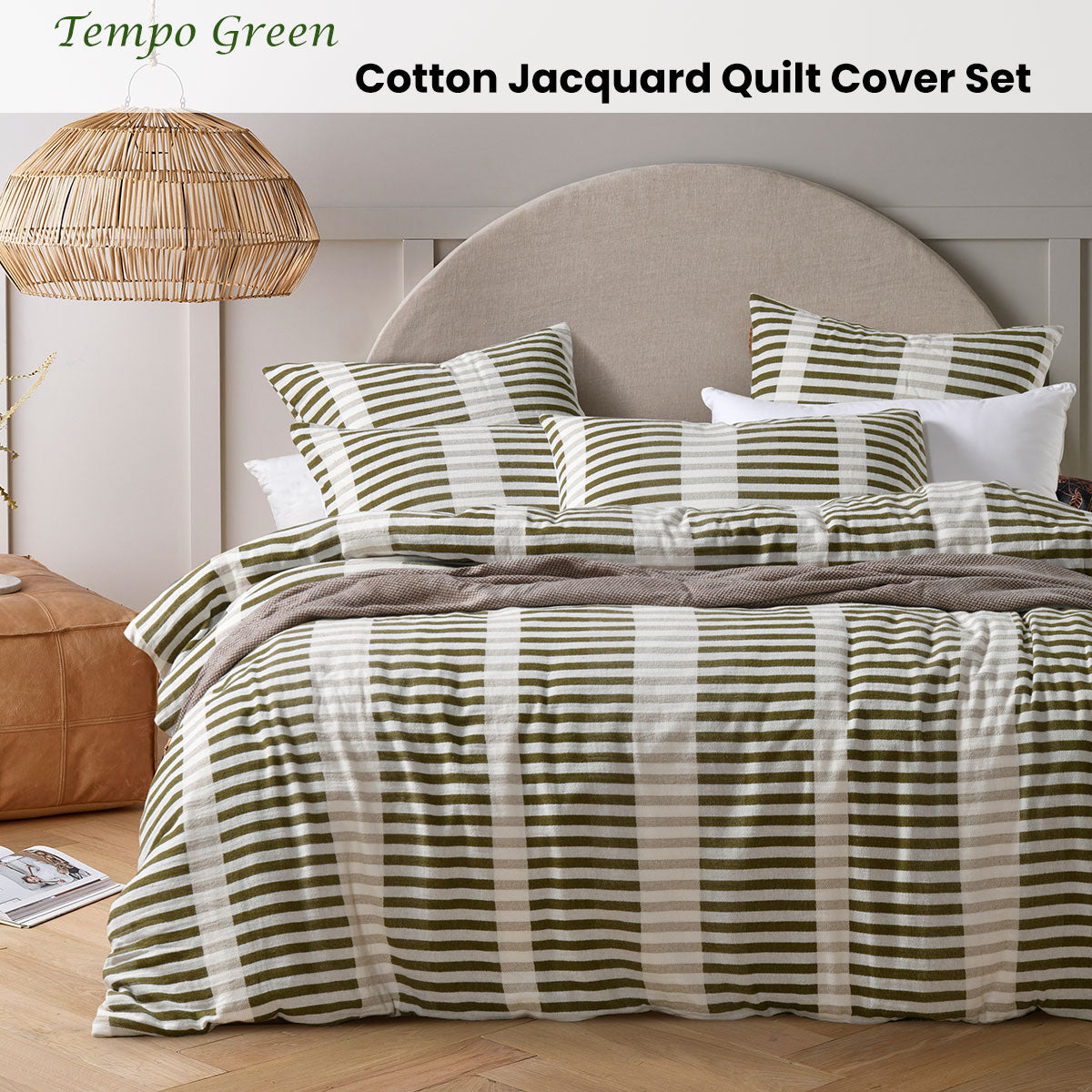 Duvet Covers: Vintage Design Homewares Tempo Green Cotton Jacquard Quilt Cover Set King