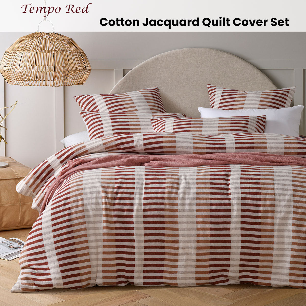 Duvet Covers: Vintage Design Homewares Tempo Red Cotton Jacquard Quilt Cover Set Queen