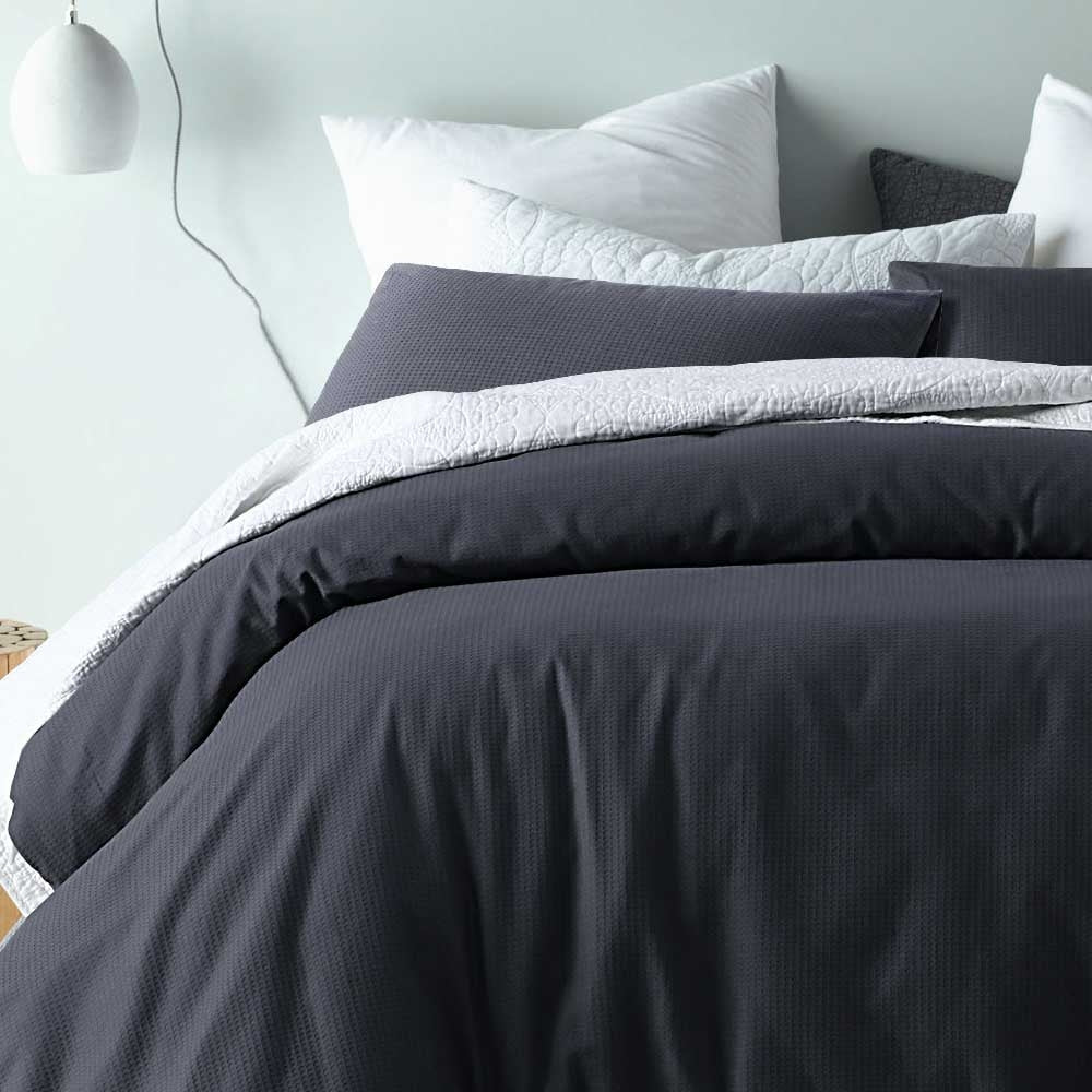 Duvet Covers: Accessorize Waffle Slate Cotton Blend Quilt Cover Set Queen