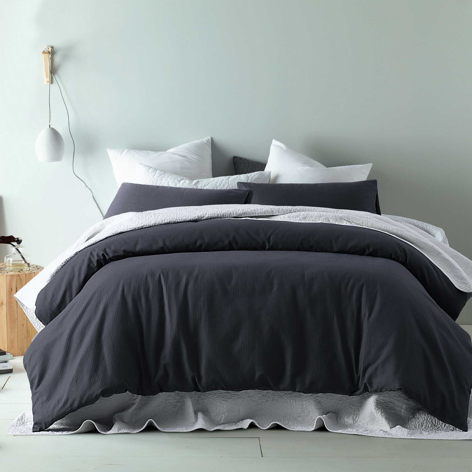 Duvet Covers: Accessorize Waffle Slate Cotton Blend Quilt Cover Set Queen