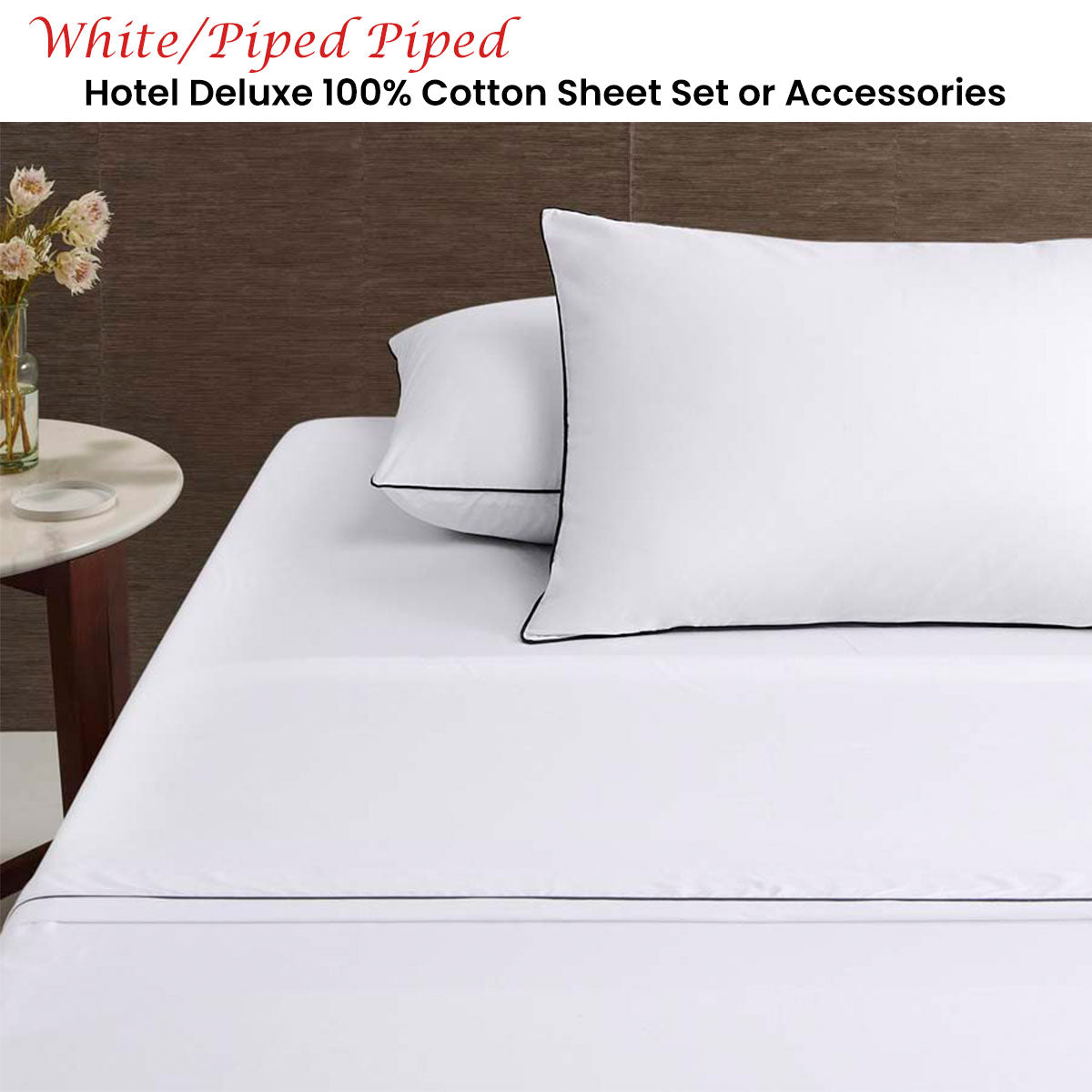 Bed Sheets: Accessorize White/Black Piped Hotel Deluxe Cotton Sheet Set King