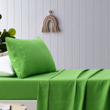 Bed Sheets: Happy Kids Green Plain Dyed Microfibre Sheet Set King Single