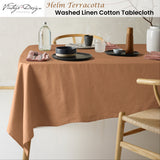 Table Linen & Kitchen Towels: Vintage Design Homewares Helm Terracotta Washed Linen Cotton Tablecloth 150cm x 275cm
