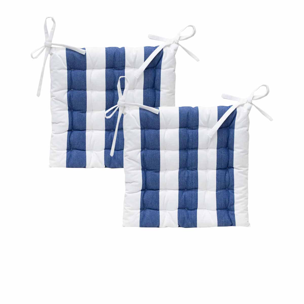 Cushions & Throws: J Elliot Home Set of 2 Outdoor 100% Cotton Chair Pads 40 x 40 cm Striped Blue