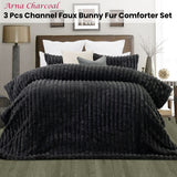Quilts & Duvets: Jane Barrington Arna Charcoal 3 Pcs Channel Faux Bunny Fur Comforter Set King
