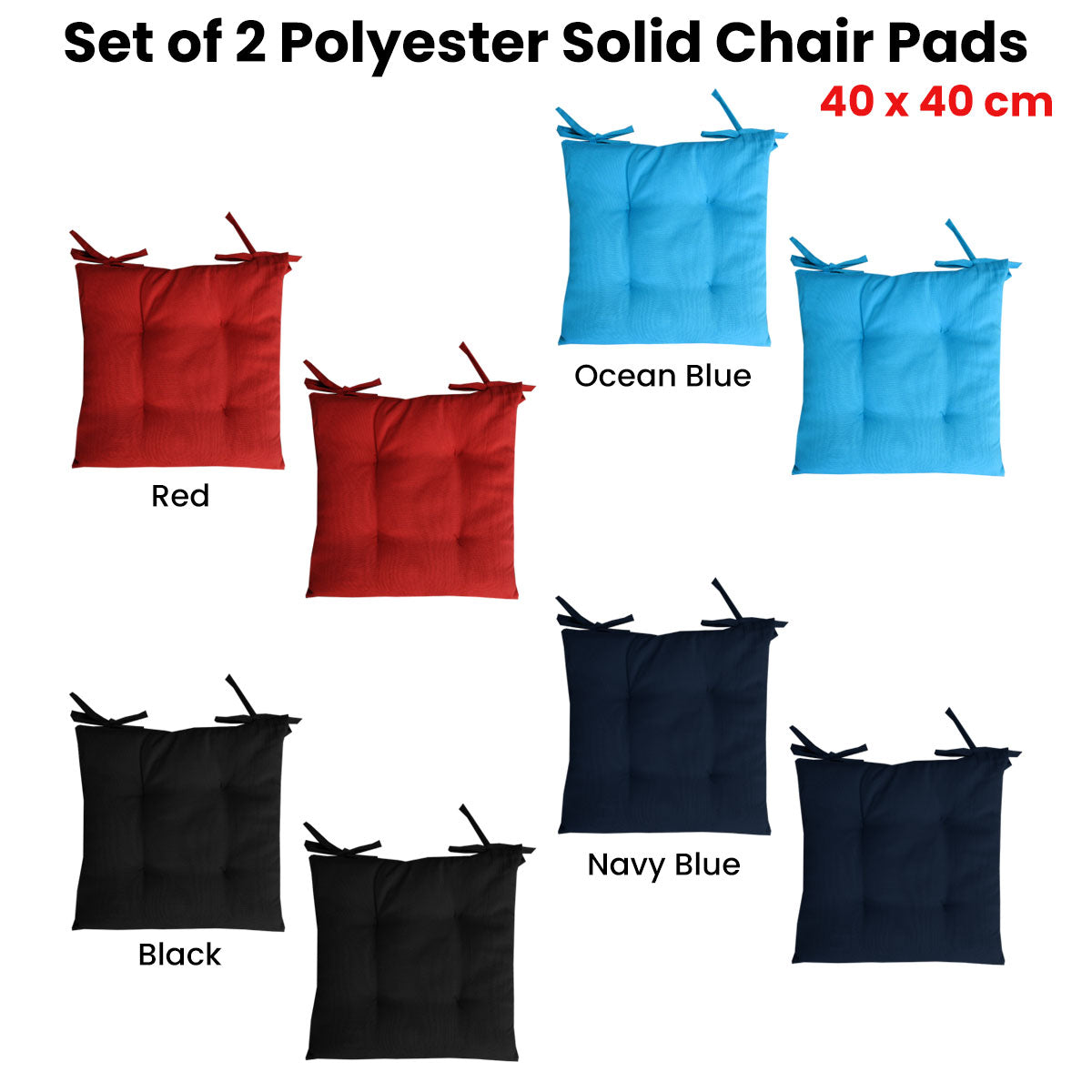 Cushions & Throws: Set of 2 Outdoor Polyester Solid Chair Pads 40 x 40cm Ocean Blue