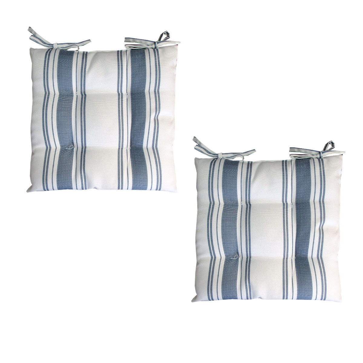 Cushions & Throws: Set of 2 Outdoor Polyester Striped Chair Pads 40 x 40cm White Blue