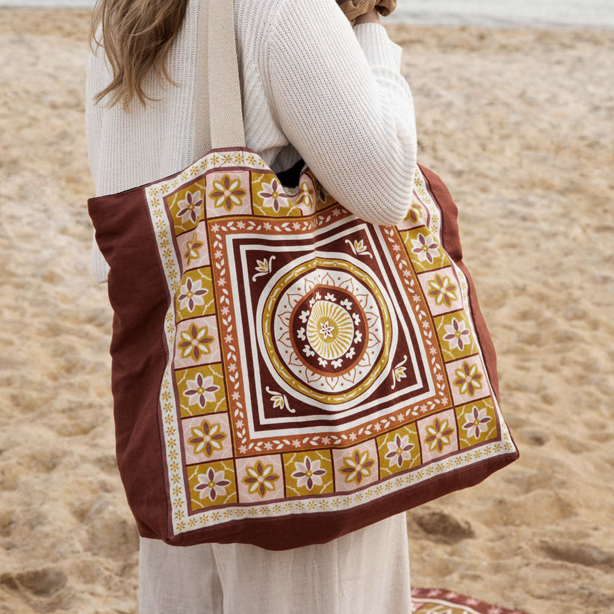 Women's Handbags: J Elliot Home Kasbah Cotton Tote Shopping Bag 40.5x43x10cm Pink