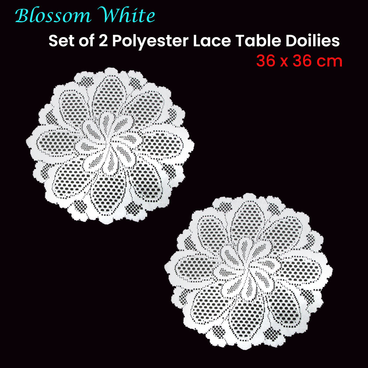 Table Linen & Kitchen Towels: Blossom White Set of 2 Polyester Lace Table Doilies 36 cm Diameter